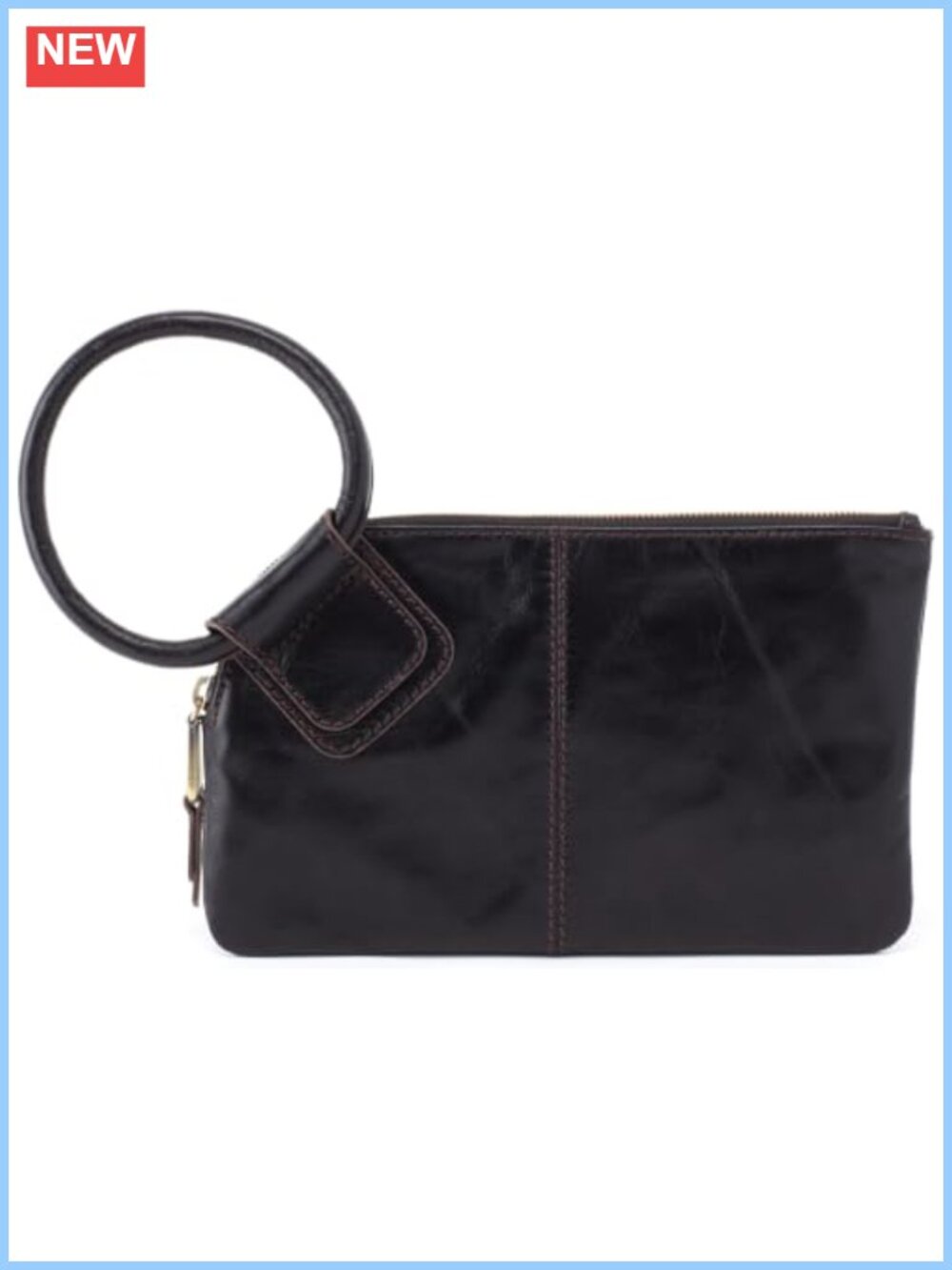 Leather Wristlet Bag with Zip Closure and Card Slots